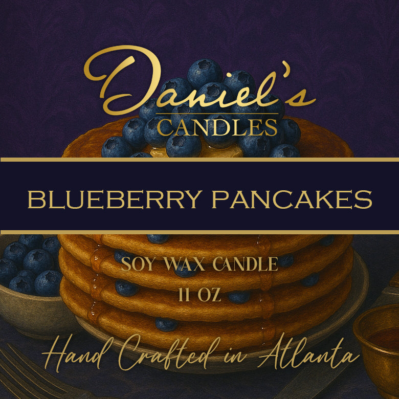 Daniel's Candles Blueberry Pancakes label graphic